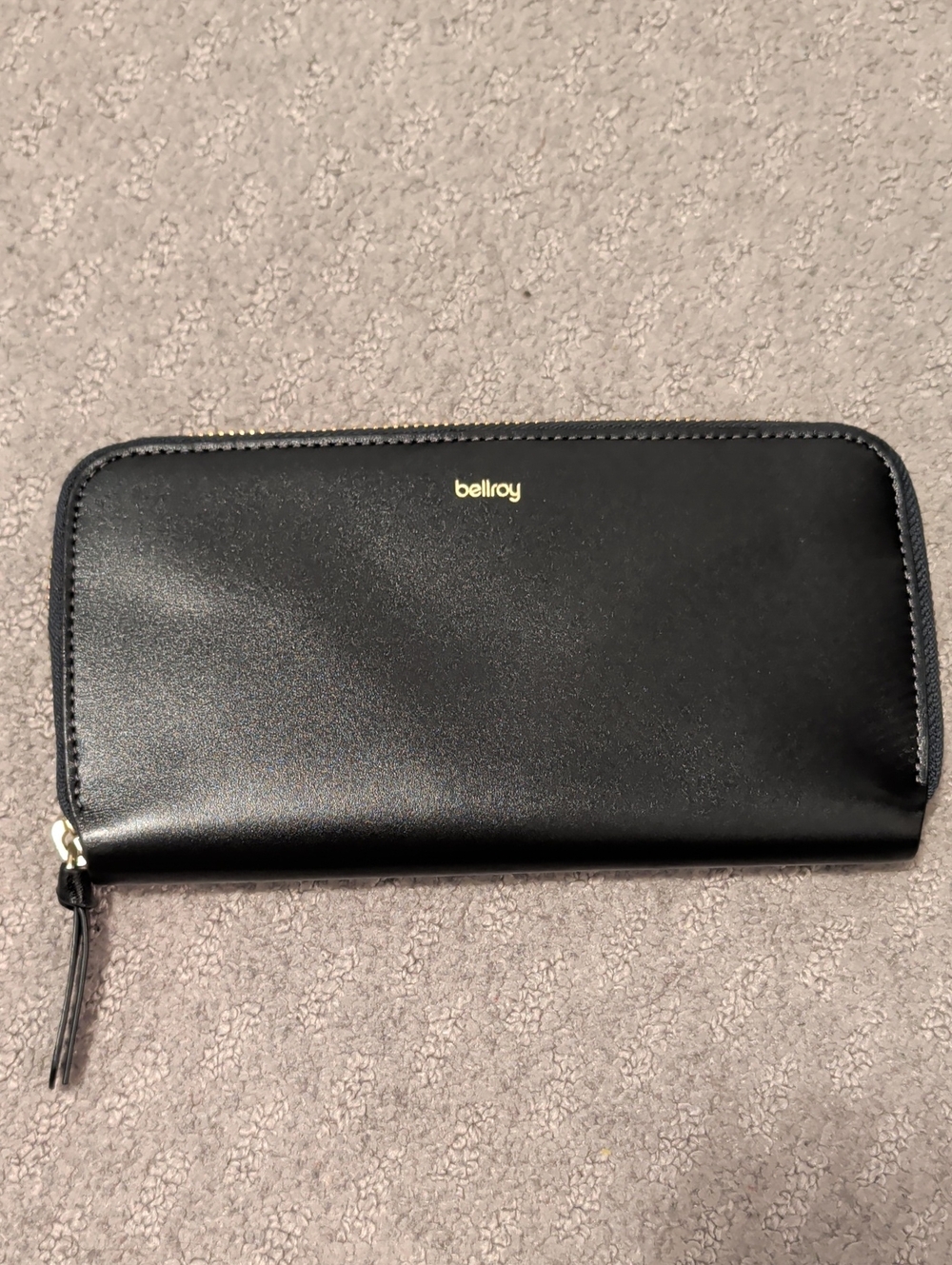 Bellroy Black Leather Zip Wallet with Gold Logo